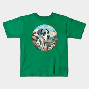 Harlequin Great Dane Landscape Kids T-Shirt
